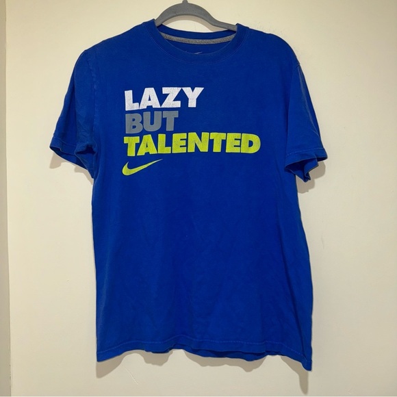 Men’s Nike Brand Lazy But Talented Casual Funny Cool Fun Graphic T-Shirt Size: M - Picture 1 of 15